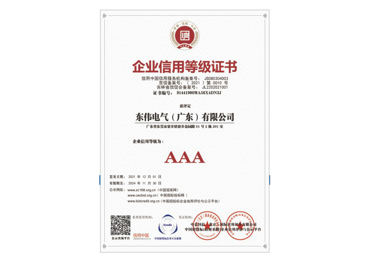 3A企業信用等級證書